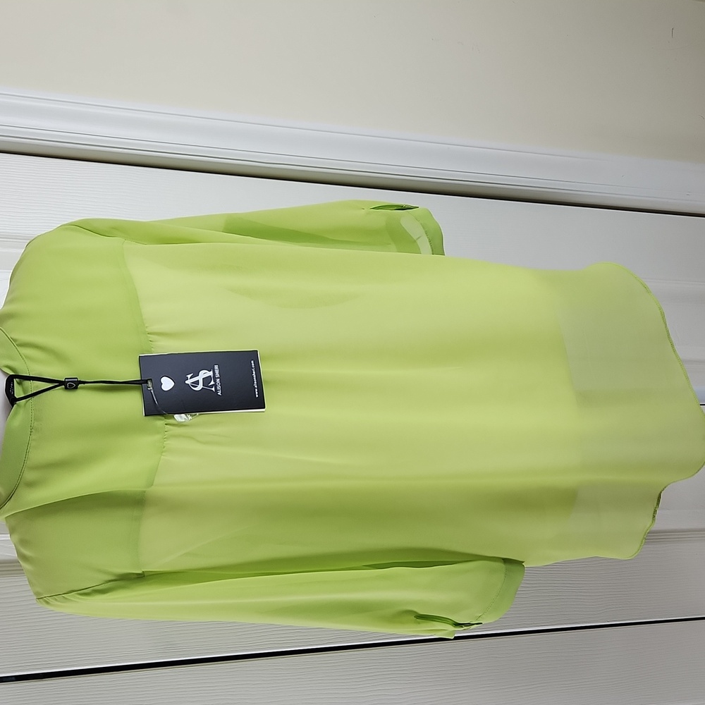 Vibrant Green Sheer Top NWT Size S Alison Sheri - Picture 4 of 11
